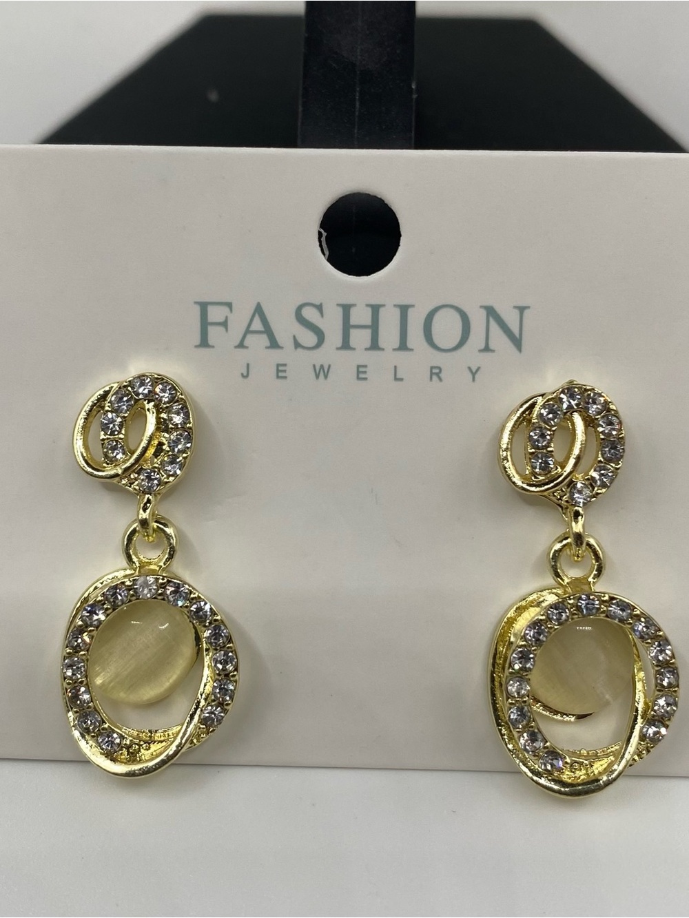 Fashion Jewelry Gold-Tone Drop Earrings with Pale Yellow Stone